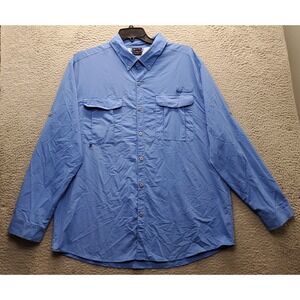 Baleaf Fishing Shirt Mens XL Blue Nylon Mesh Lined Vented‎ Collared Button-Down